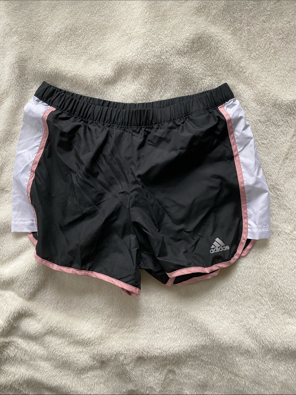 adidas Black Athletic Shorts with Pink Trim and White Side Panels